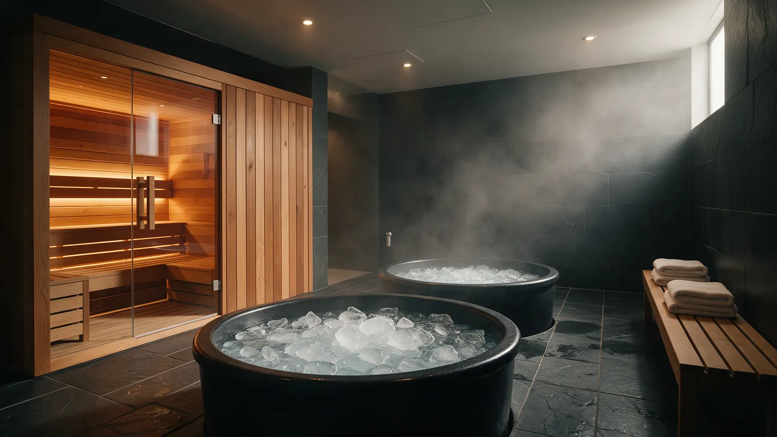 Zona de recuperación con sauna y baños de hielo